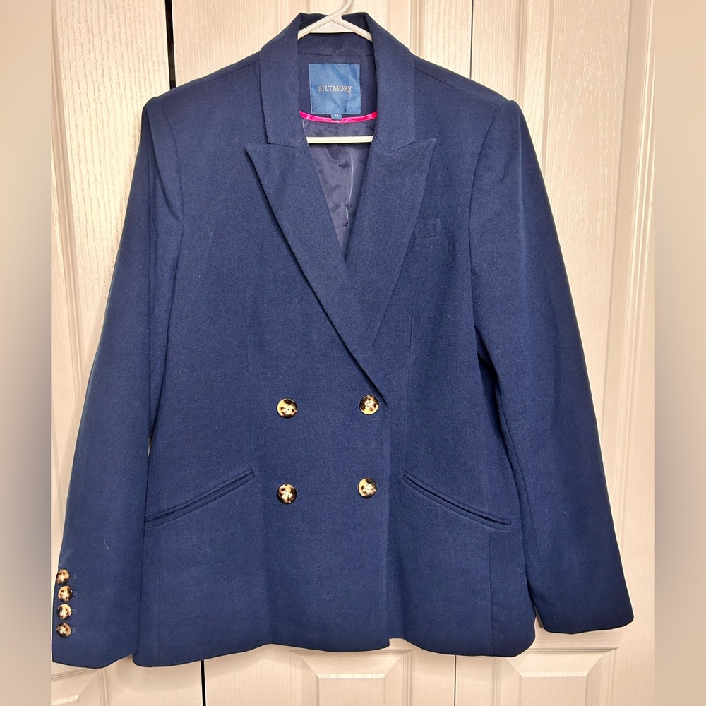 Biltmore Womens Double-Breasted Blazer Jacket Size 16‎ Wool Blend Button Blue